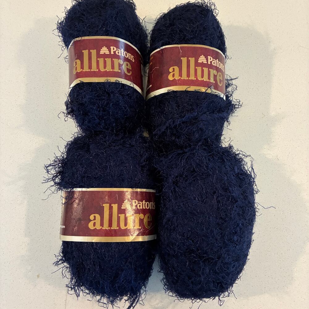Patons Allure Yarn Lot 4 skeins Sapphire Eyelash Novelty Knit Crochet